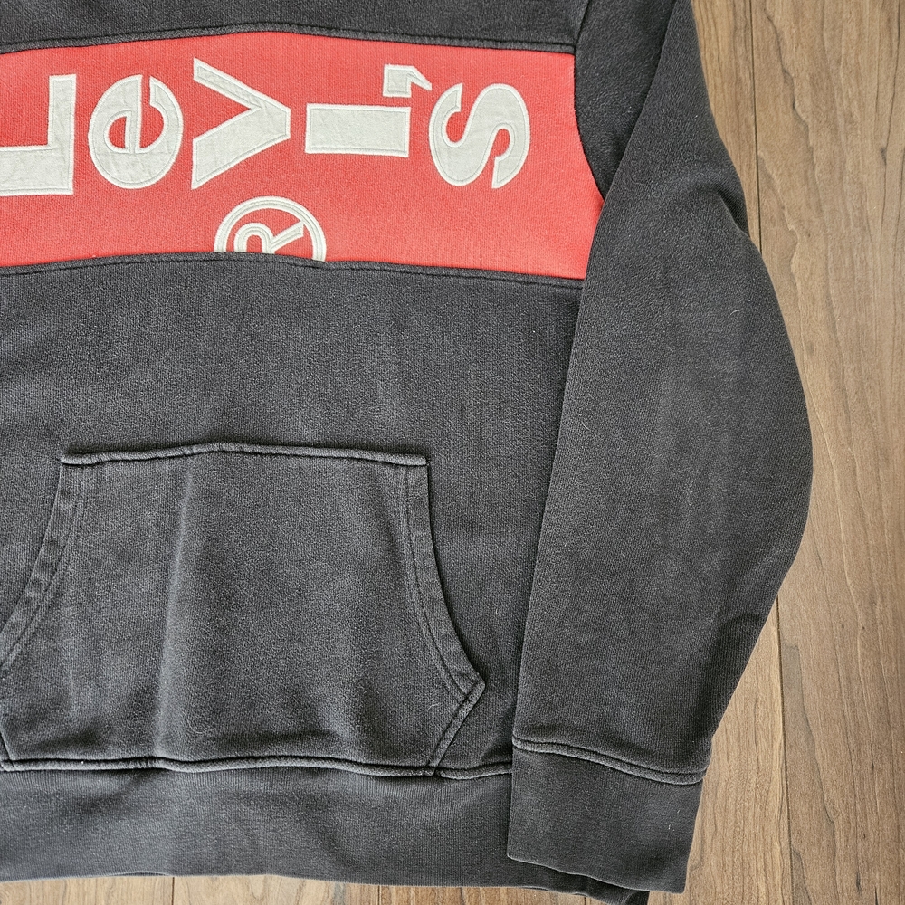 Levi's Black Hoodie Mens Large Spellout Box Logo Sweatshirt - Picture 3 of 6
